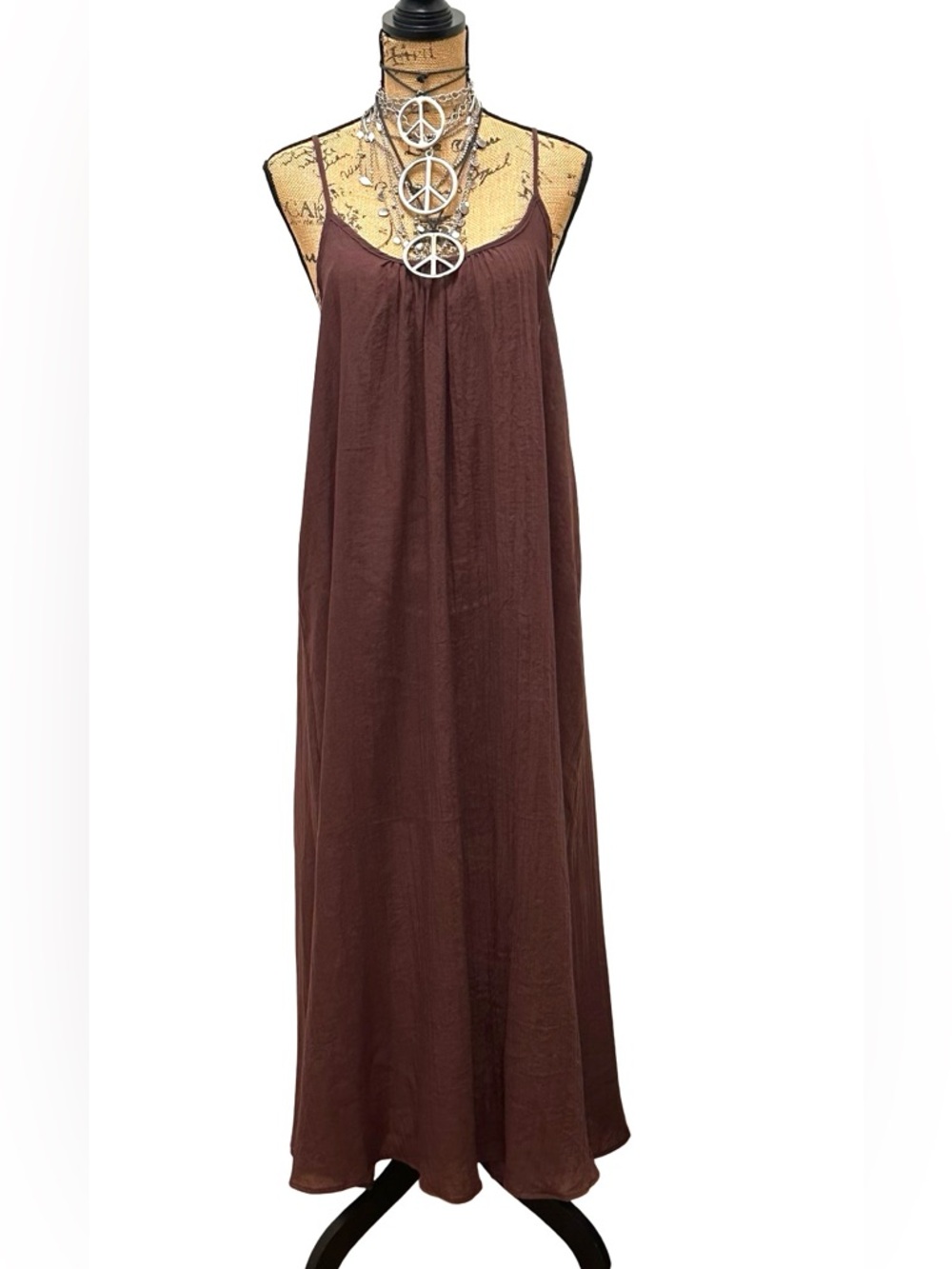 NEW - DOTTI Women's Chocolate Brown Maxi Flowing Summer Dress SIZE MEDIUM - Picture 3 of 16